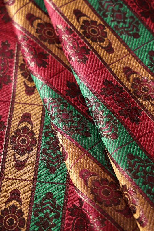 Multi Color Floral Banarasi Zari Jacquard Fabric