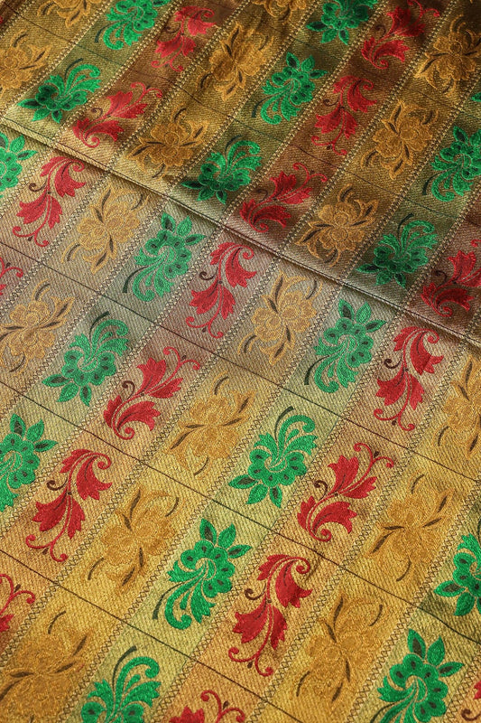 Multi Color Floral Banarasi Zari Jacquard Fabric