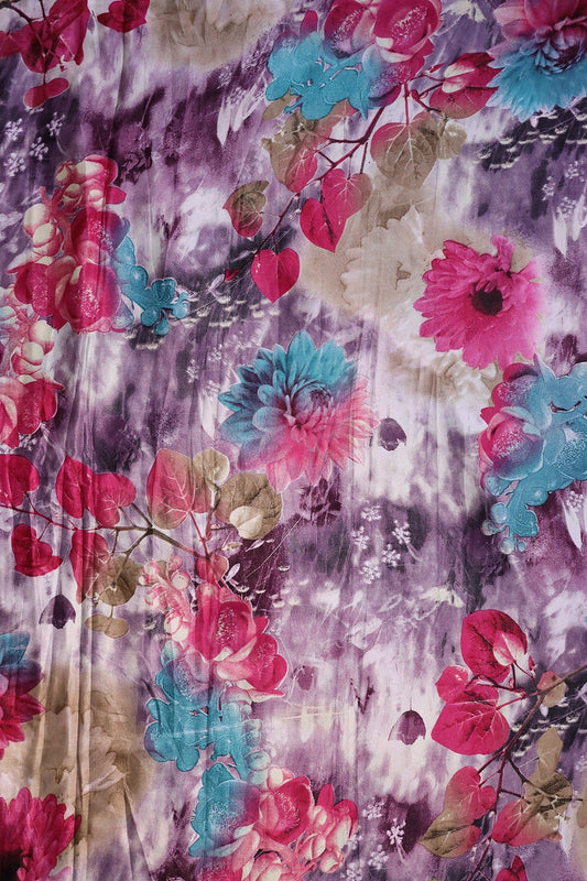 Multi Color Floral Pattern Digital Print On Crepe Fabric