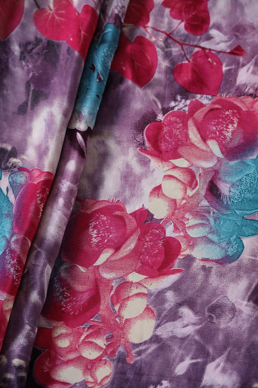 Multi Color Floral Pattern Digital Print On Crepe Fabric