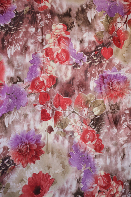 Multi Color Floral Pattern Digital Print On Crepe Fabric