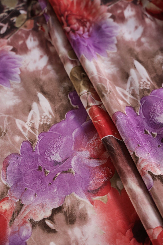 Multi Color Floral Pattern Digital Print On Crepe Fabric