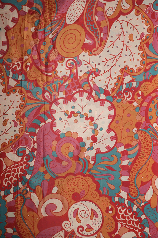 Multi Color Quirky Pattern Digital Print On Crepe Fabric