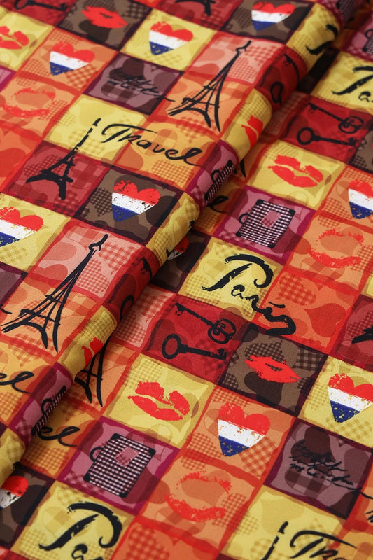 Multi Color Quirky Pattern Digital Print On Heavy Multi Polyester Fabric