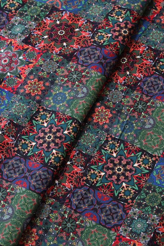 Multi Color Traditional Pattern Digital Print On Heavy Multi Polyester Fabric