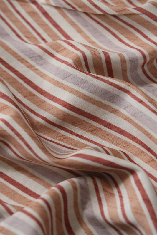 Multicolor Stripes Pattern Digital Print On Cream French Crepe Fabric