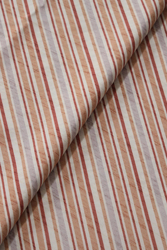 Multicolor Stripes Pattern Digital Print On Cream French Crepe Fabric