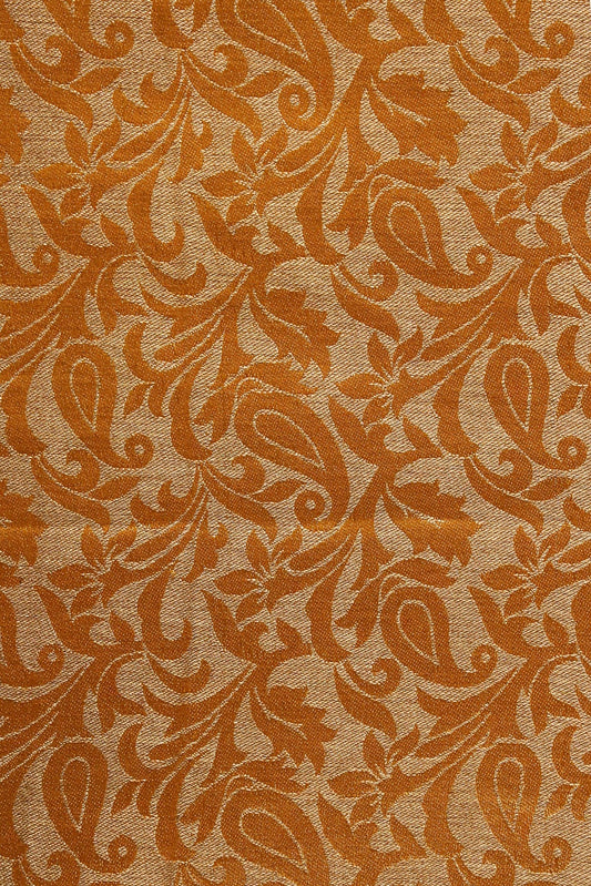Mustard Paisley Silk Satin Jute Banarasi Jacquard Fabric