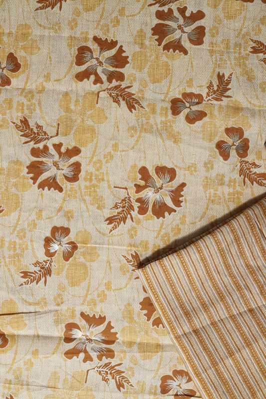 Mustard Yellow And Cream Viscose Chanderi Silk Unstitched Suit (2 Piece)