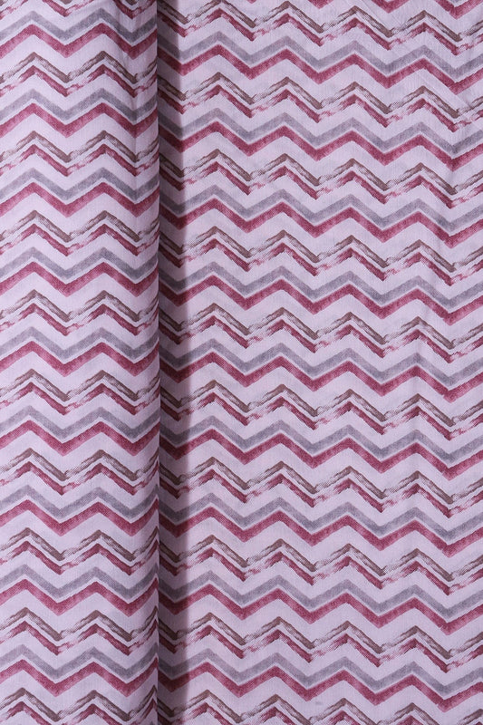 Mystic Pink And Brown Chevron Print On Pastel Pink Viscose Chanderi Silk Fabric