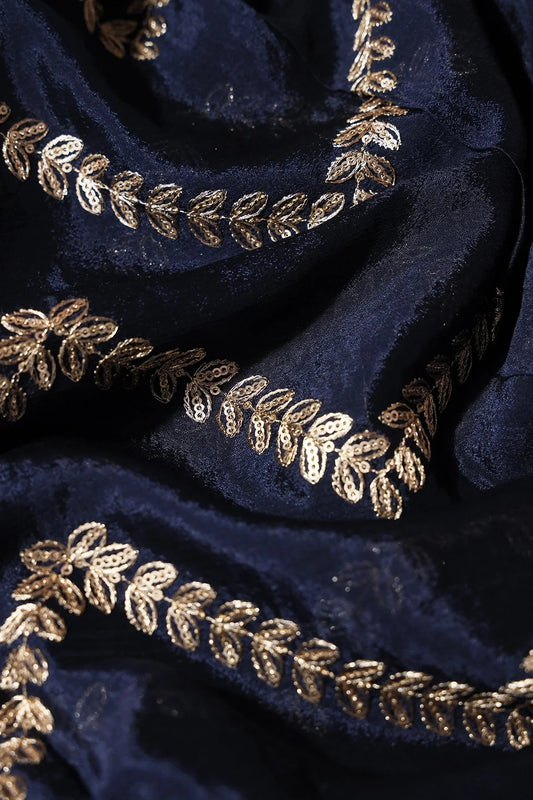 Navy Blue And Beige Saree Set (2 Piece)