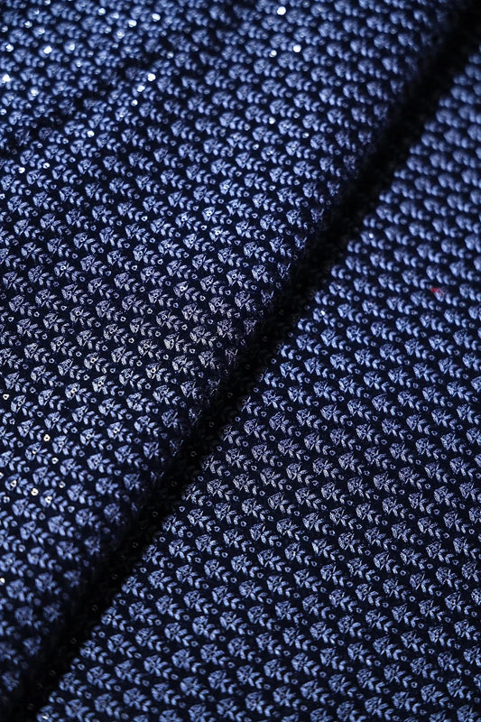 Navy Blue Unstitched Lehenga Set Fabric (3 Piece)