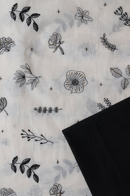 Off White And Black Organic Cotton Unstitched Suit Set (2 Piece)