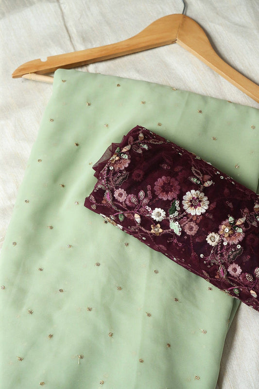 Olive And Wine Saree set (2 Piece)