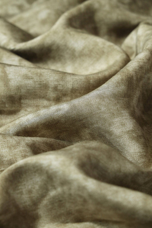 Olive Green And Cream Plain Texture Pattern On Viscose Chanderi Silk Fabric