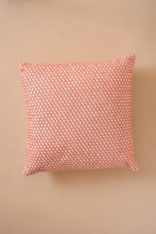 Orange and Peach Embroidery on off white cotton Cushion Cover (16*16 inches)
