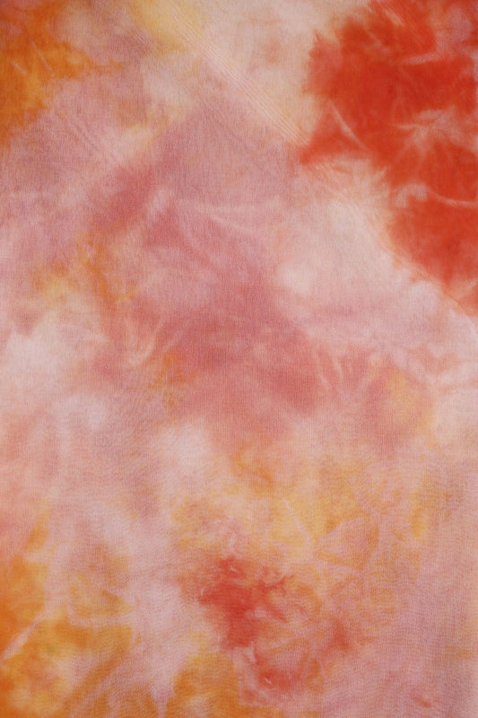 Orange And Yellow Tie & Dye Shibori Print On Organza Fabric