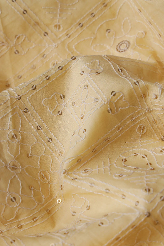 Pastel Yellow And Beige Organic Cotton Unstitched Suit Set (2 Piece)