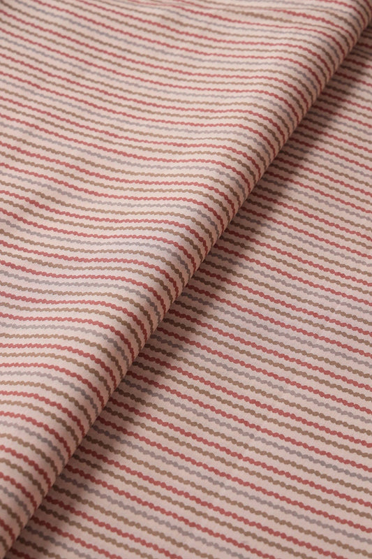 Peach And Brown Stripes Print On Viscose Chanderi Silk Fabric