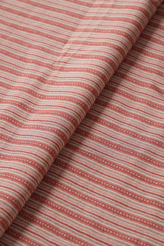 Peach And Cream Stripes Print On Viscose Chanderi Silk Fabric