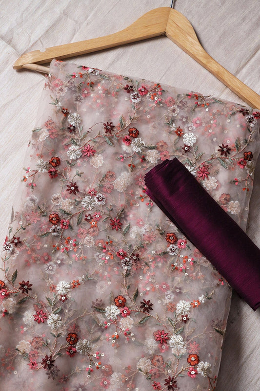 Peach And Wine Saree set (2 Piece)