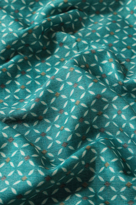 Persian Green And White Geometric Pattern On Pure Rayon Fabric