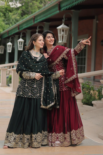 RANGOLI SILK SEQUENCE THREAD WORK KURTI ,PLAZOO & DUPATTA