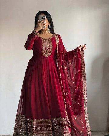Faux Blooming Gown with Dupatta With Attractive Embroidered Sequins work