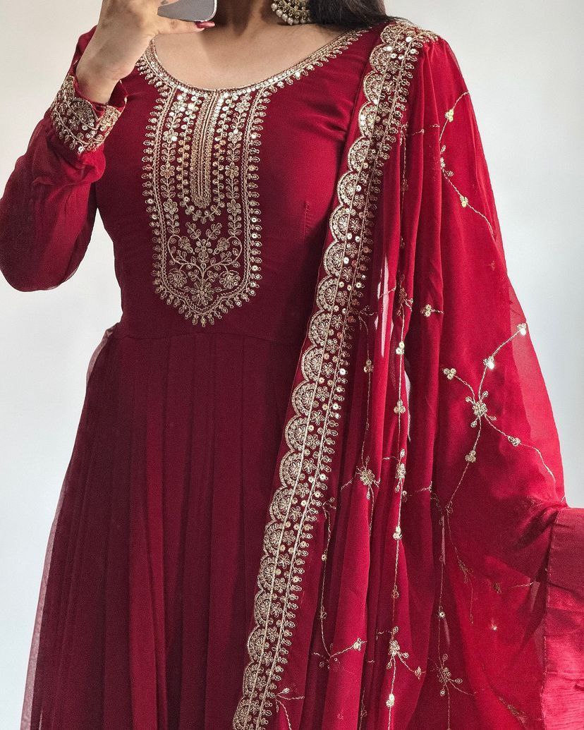 Faux Blooming Gown with Dupatta With Attractive Embroidered Sequins work
