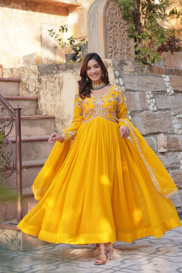 UNIQUE HALDI SPEACIAL READYMADE EMBROIDERED GOWN