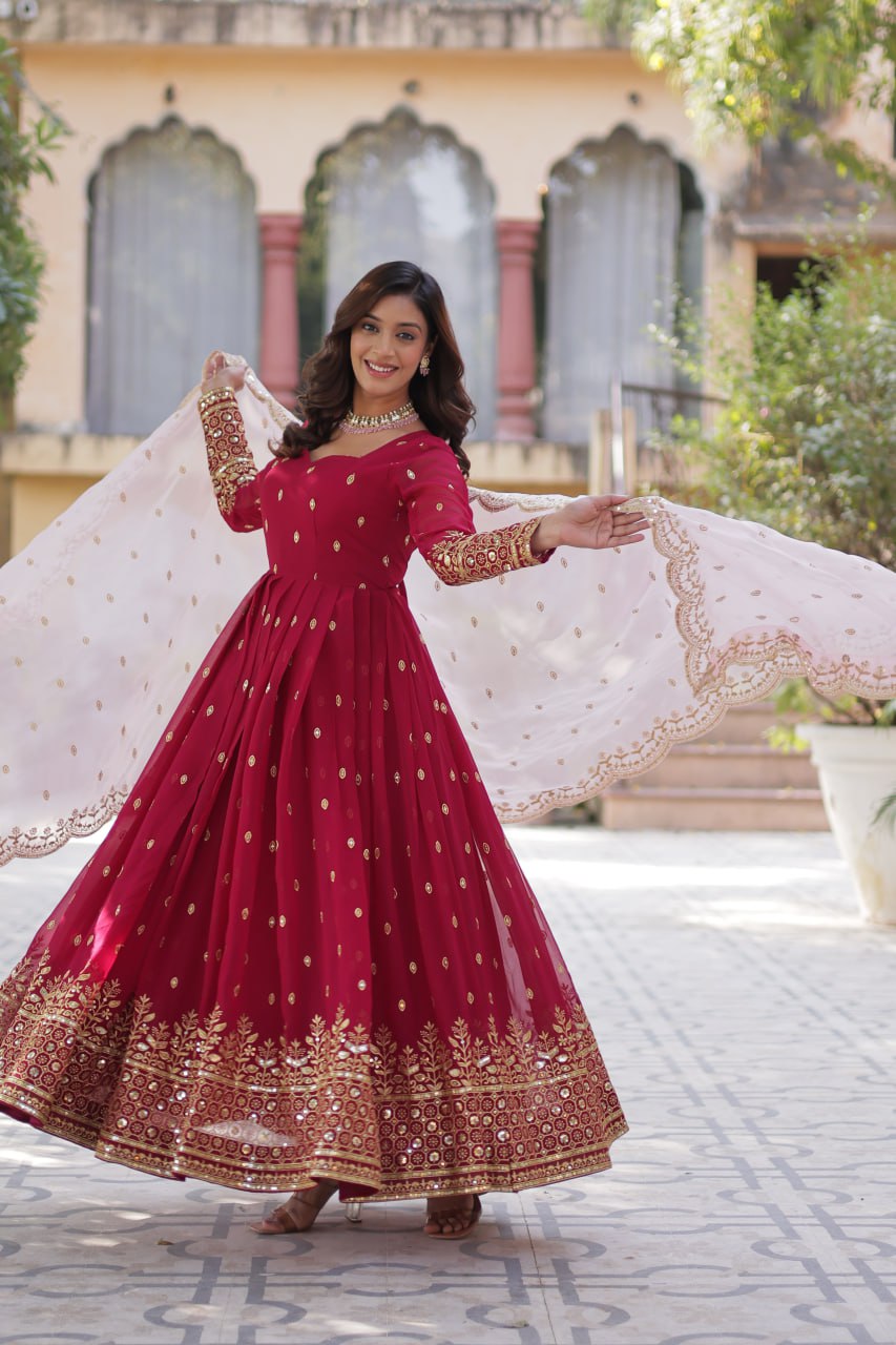 Excellent Faux Blooming  Embroidery Zari Sequins Partywear Dress