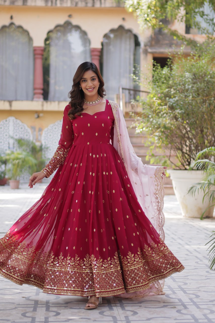 Excellent Faux Blooming  Embroidery Zari Sequins Partywear Dress