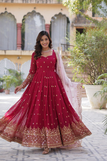 Excellent Faux Blooming  Embroidery Zari Sequins Partywear Dress