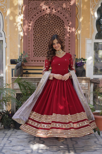 Refreshing Faux Georgette Sequins Embroidered work Gown