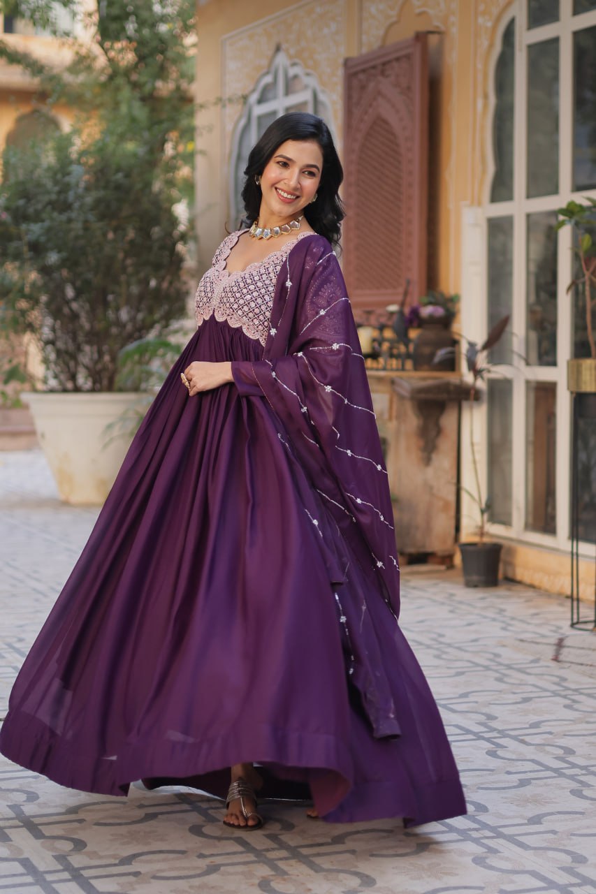 Arresting Georgette With Embroidery Beads Sequins-Work Gown