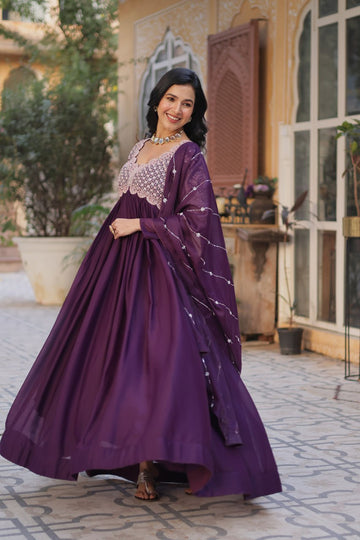 Arresting Georgette With Embroidery Beads Sequins-Work Gown
