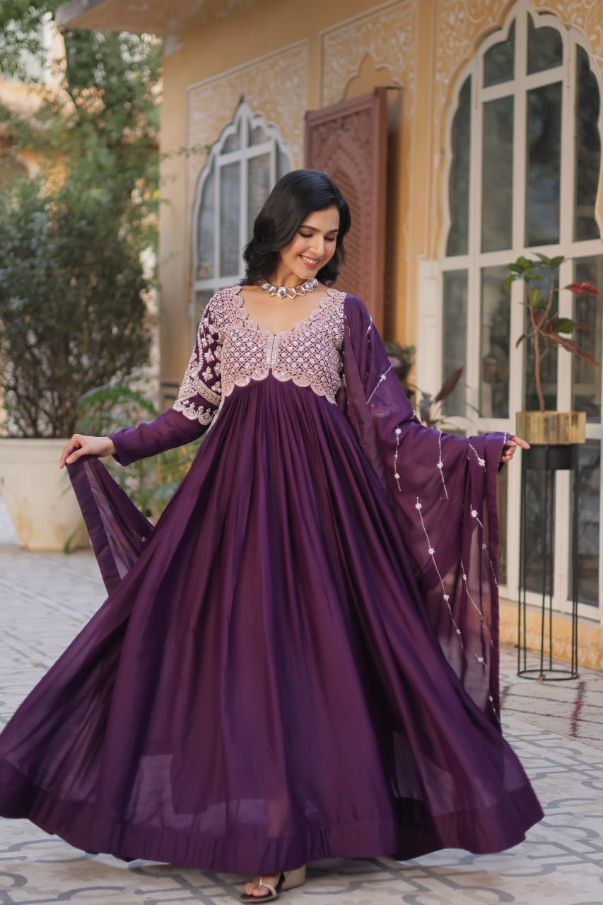 Arresting Georgette With Embroidery Beads Sequins-Work Gown