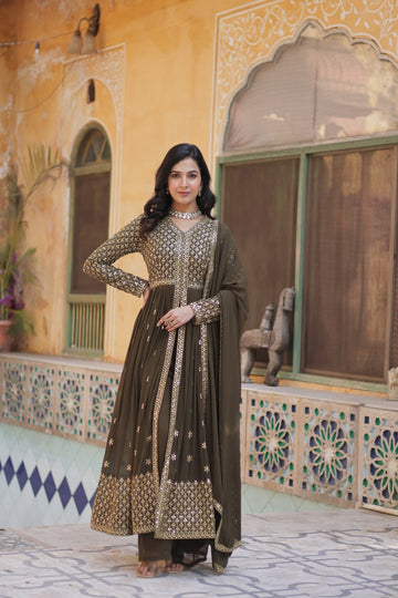 Ineffable  Faux Georgette With Embroidered Work Gown