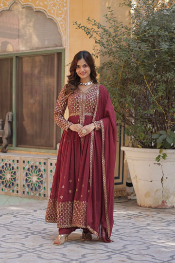 Arresting Faux Georgette With Embroidered Work Gown