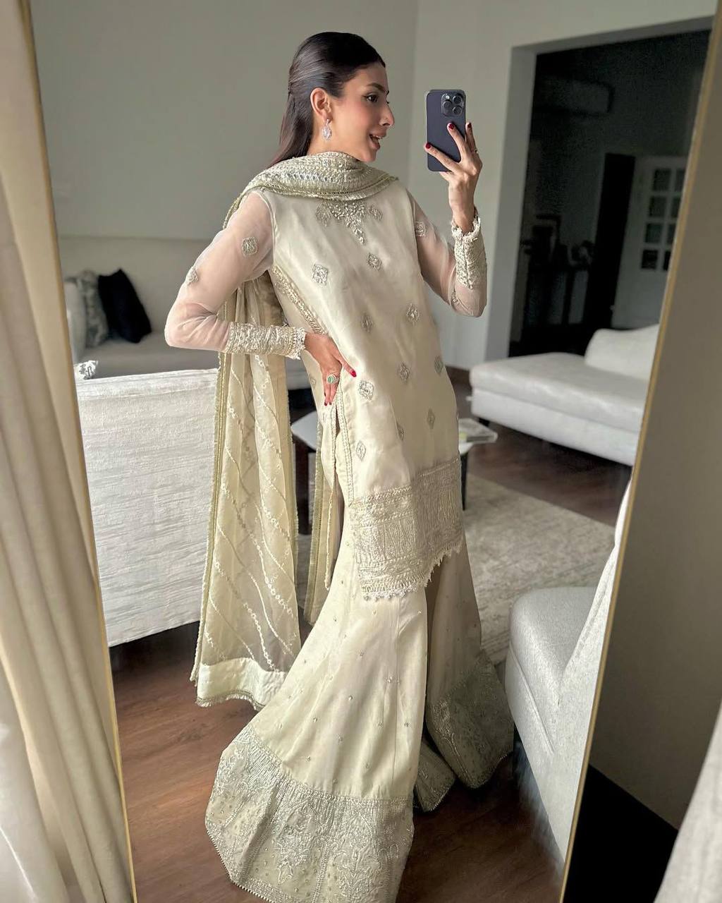 DESIRABLE CHINON SEQUENCE EMBROIDERED WORK TOP ,SARARA & DUPATTA