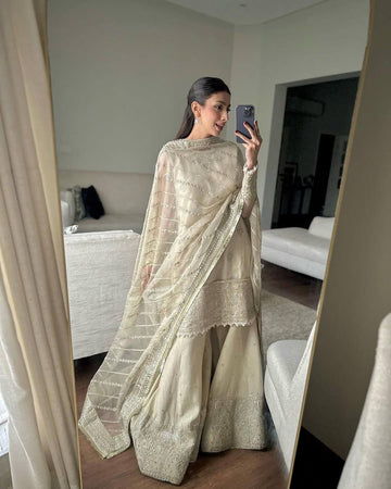 DESIRABLE CHINON SEQUENCE EMBROIDERED WORK TOP ,SARARA & DUPATTA