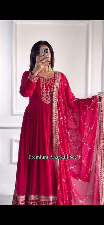Graceful Glam Anarkali Solid Gown & embroidery Dupatta Set