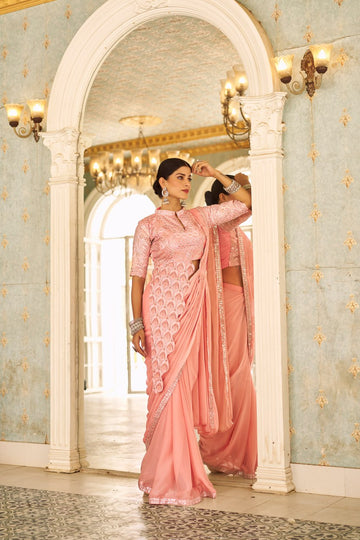 💜 Mallow Mauve Embellished Ready-to-Wear Saree – Glam Up Instantly for Weddings & Parties!