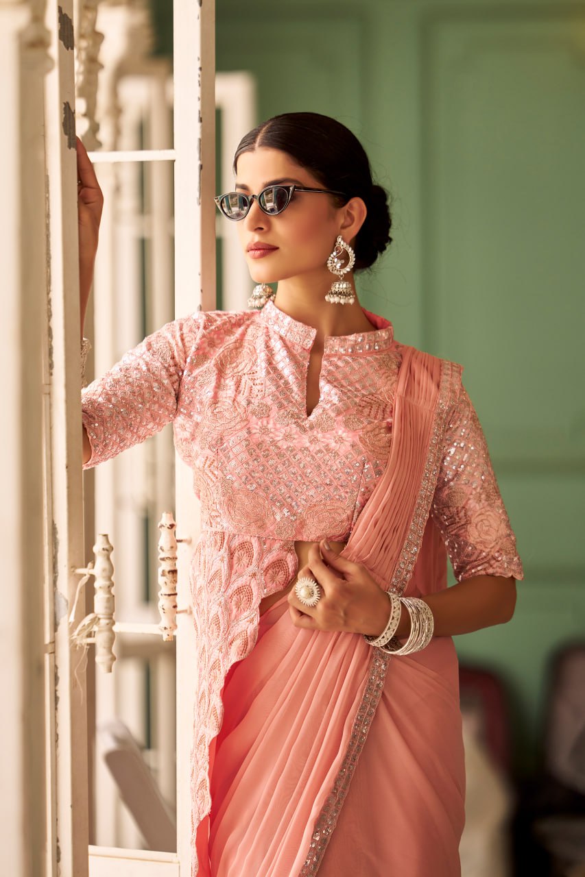 💜 Mallow Mauve Embellished Ready-to-Wear Saree – Glam Up Instantly for Weddings & Parties!
