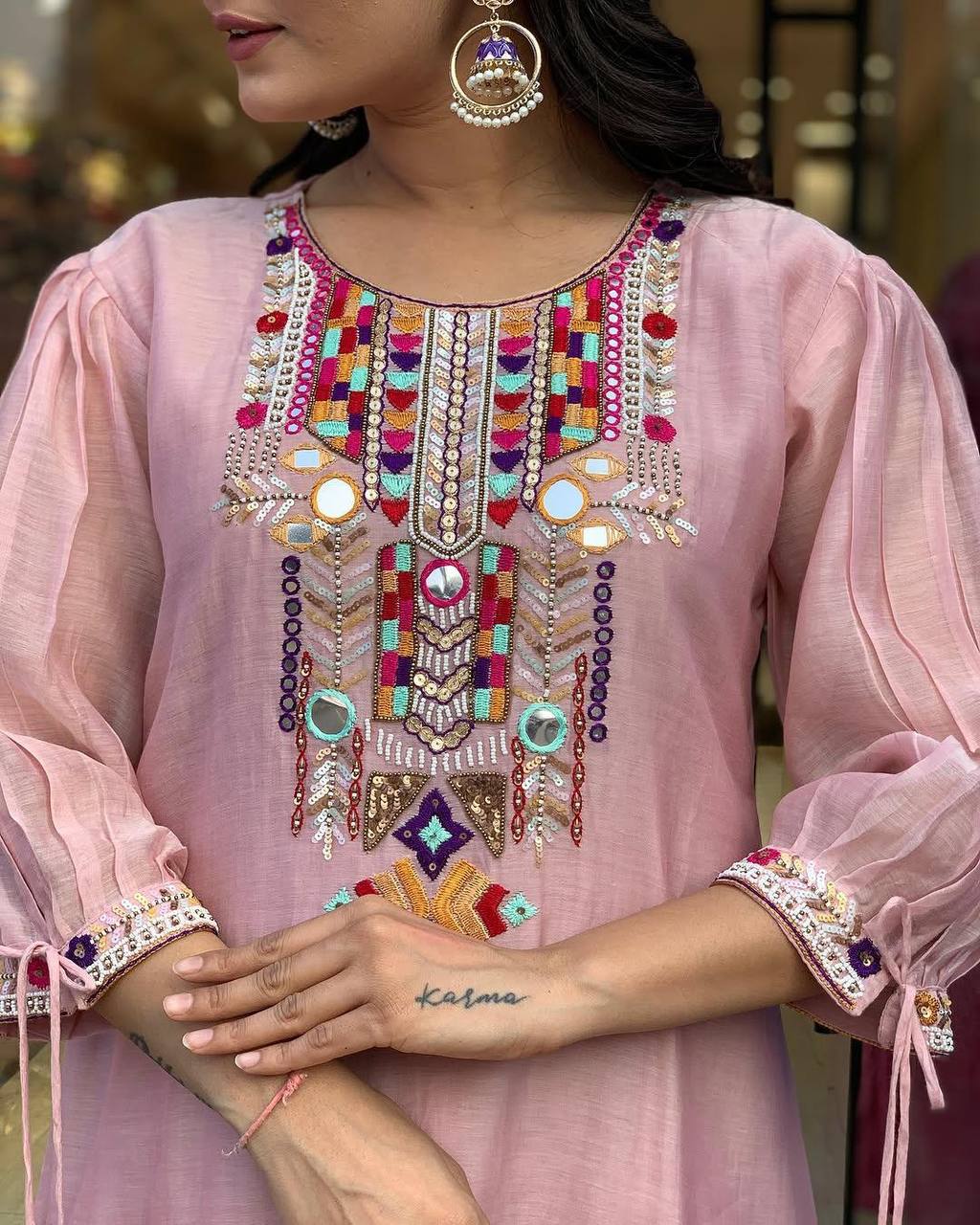 Chanderi Viscose Fabric Embroidered Kurta With Pant & Dupatta Set