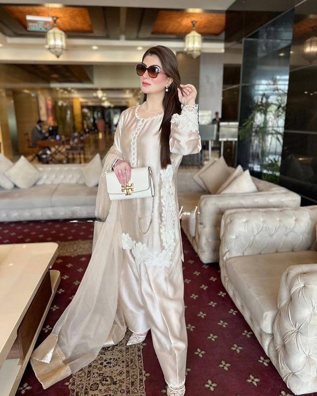Stunning Ivory Top In Heavy Natural Silk With Plazzo & Dupatta