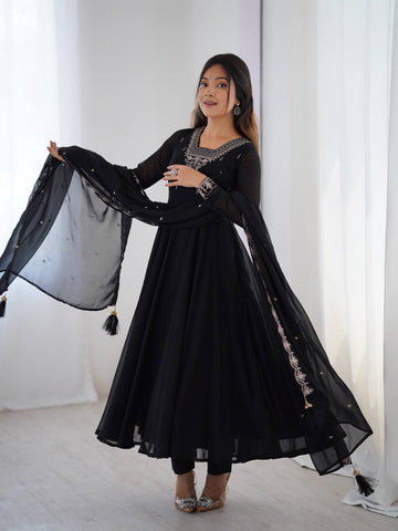 Blueberry Bloom Embroidered Anarkali Set