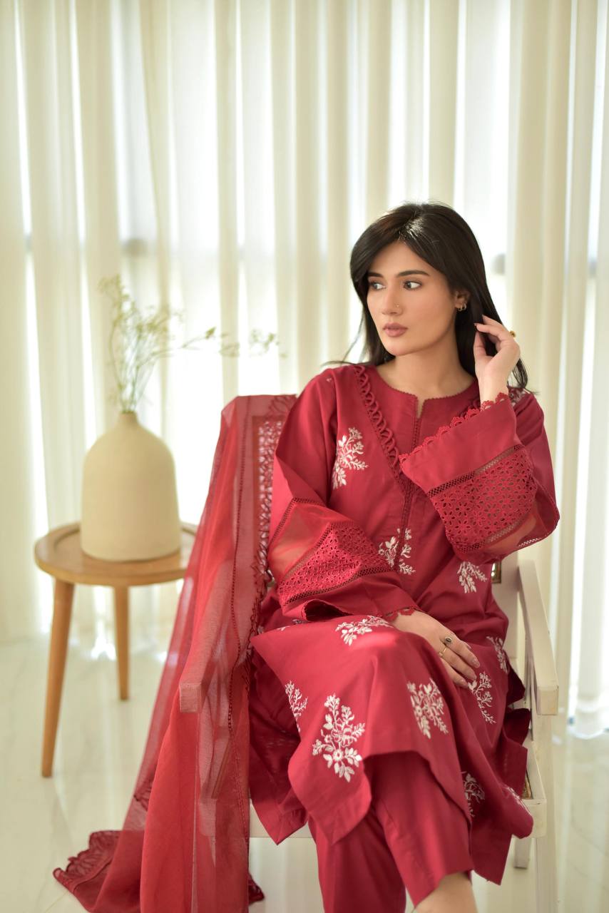 Roman Silk Embroidery Work Kurta Suit Set