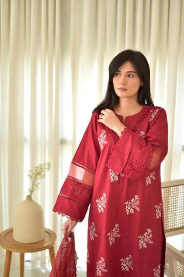 Roman Silk Embroidery Work Kurta Suit Set