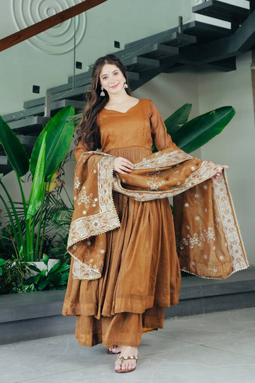 Premium Luxury Zari Thread & Sequins Embroidery Gown With Dupatta
